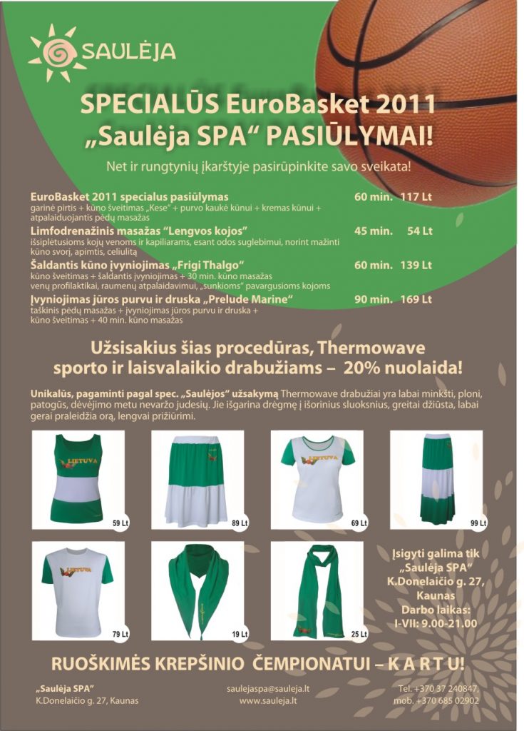 Specialūs Eurobasket 2011 “Saulėja SPA” pasiūlymai!